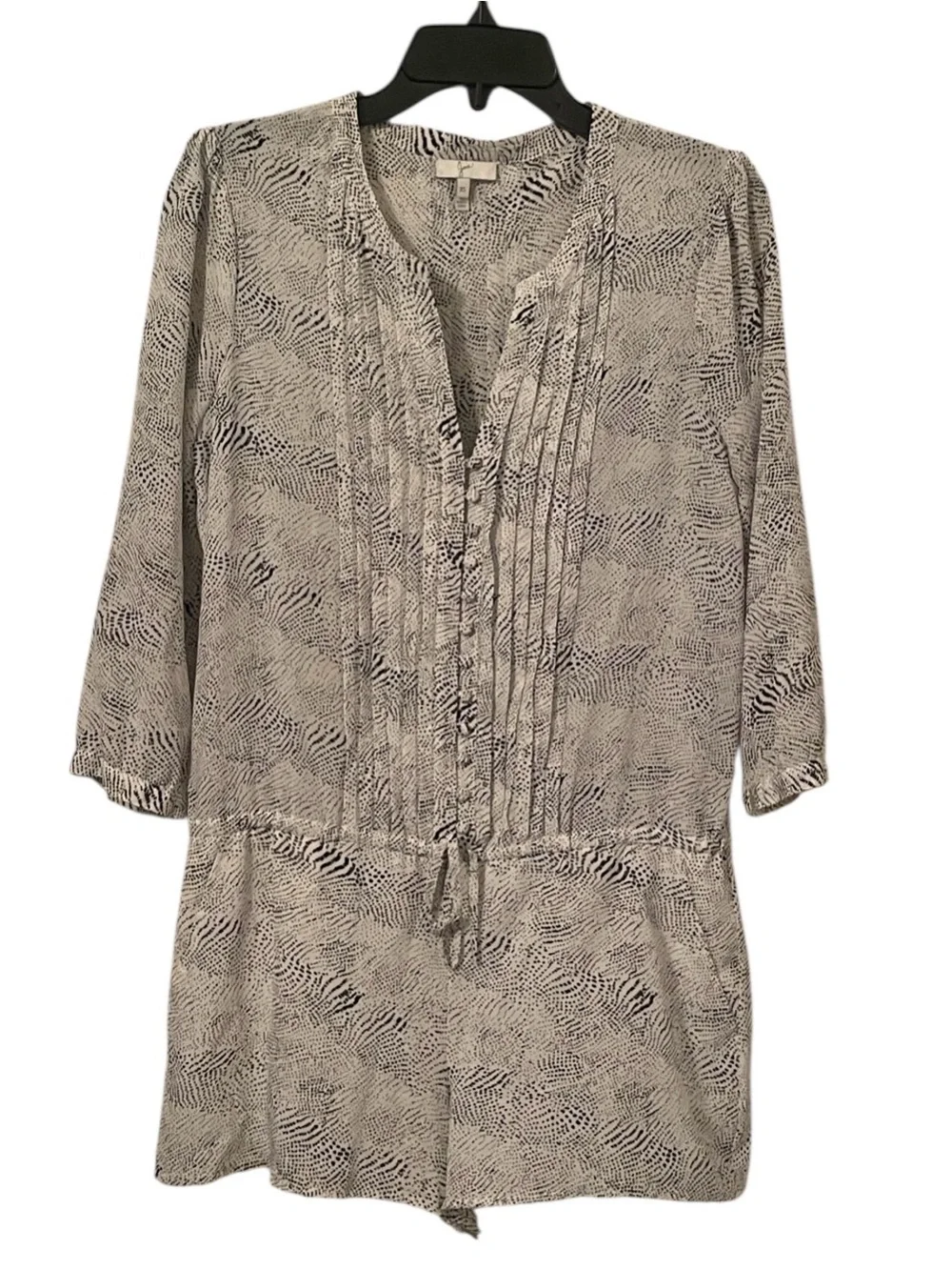 Joie Women's White Gray Silk Animal Print Pleated Button Down Romper Size XS